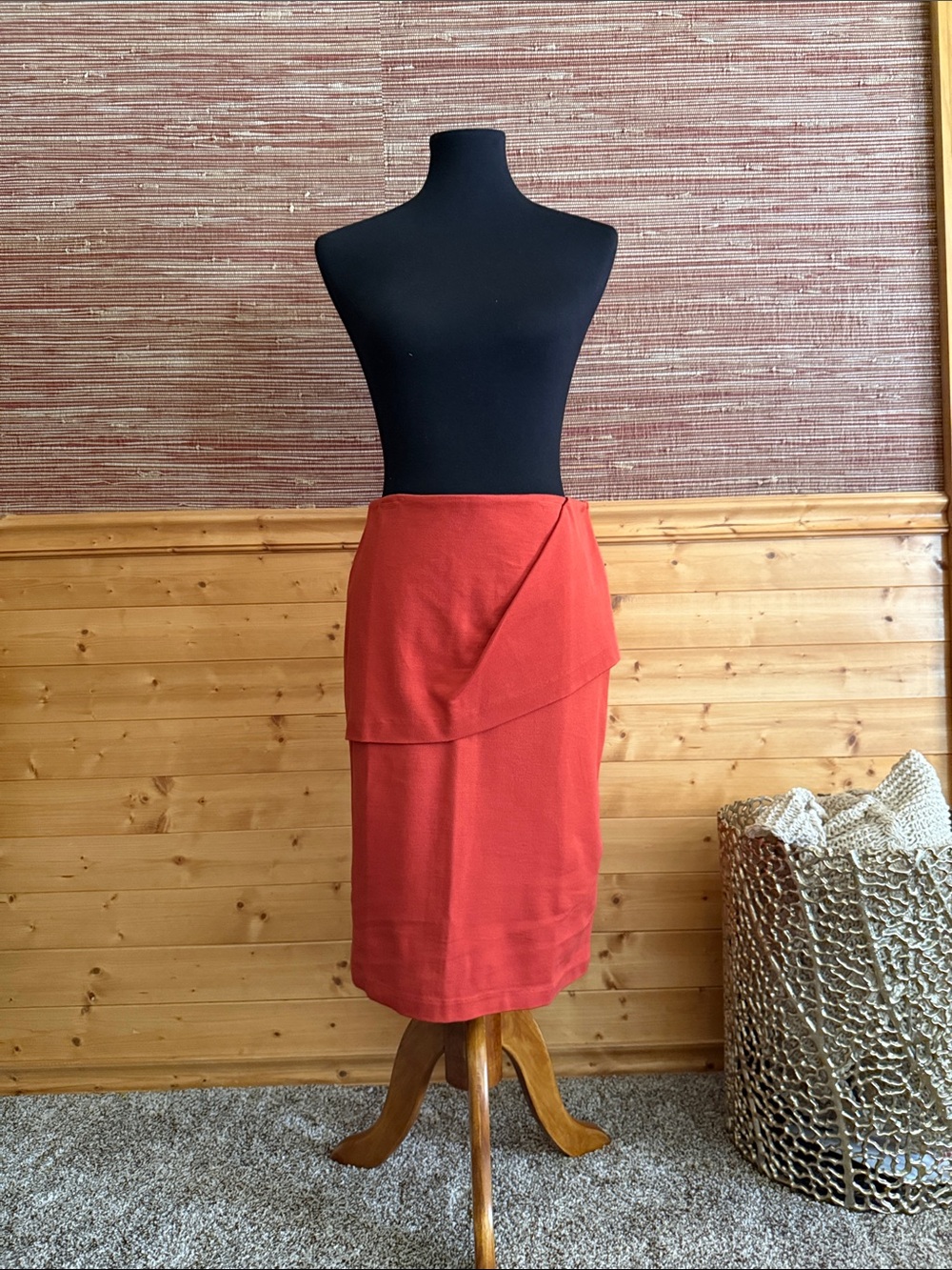 Cabi Rust Orange Asymmetric Pencil Skirt